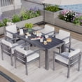 thumbnail image 3 of Harper & Bright Designs Wood Patio Dining Table Set for 6, Outdoor All-Weather Patio Dining Furniture with Rectangle Table and Chairs Set with Removable Cushions for Garden Poolside, Beige, Gray, 3 of 15