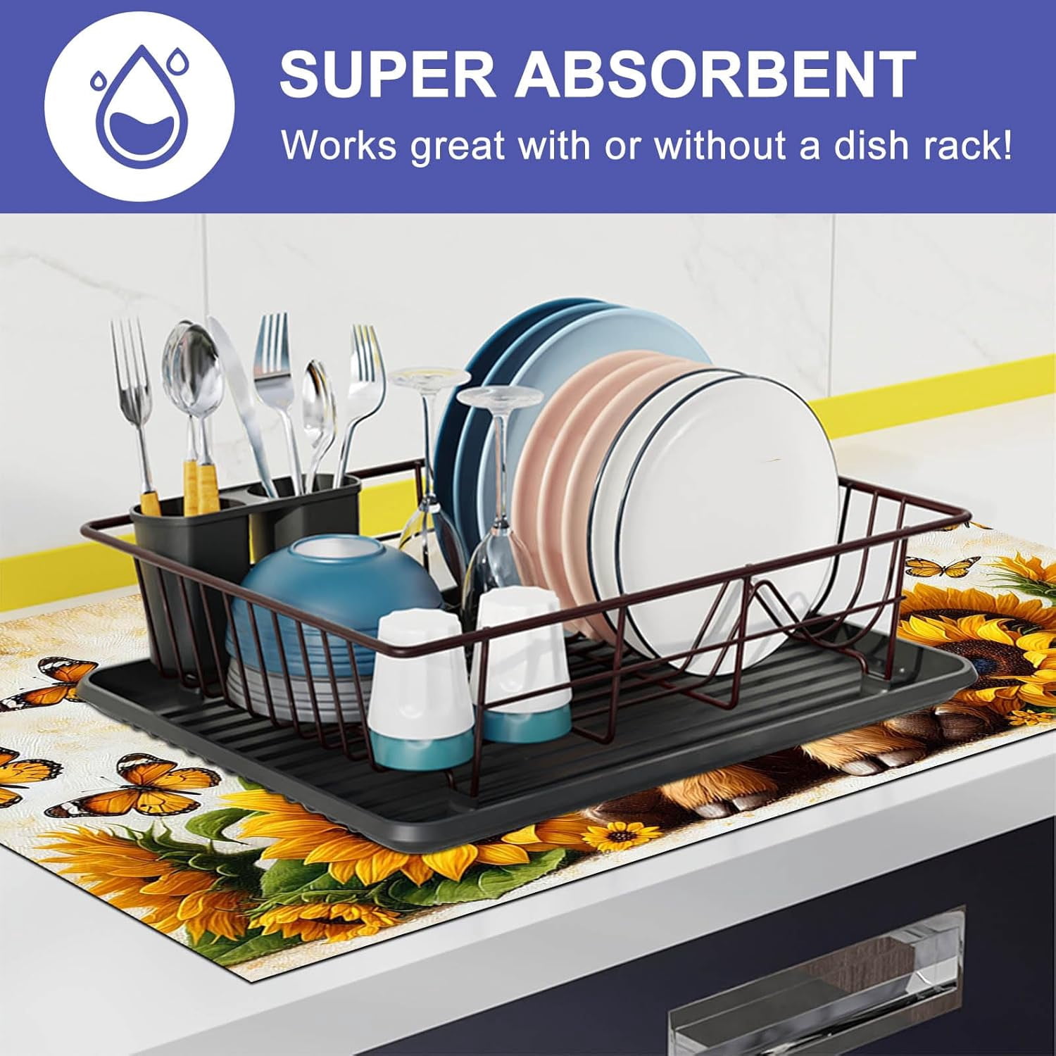 Highland Calf Stove Top Cover for Electric 28x20 Inch Diatomite Kitchen Decor Glass Cooktop Protector Heat Resistant Countertop Mat with Sunflower and Butterfly Design
