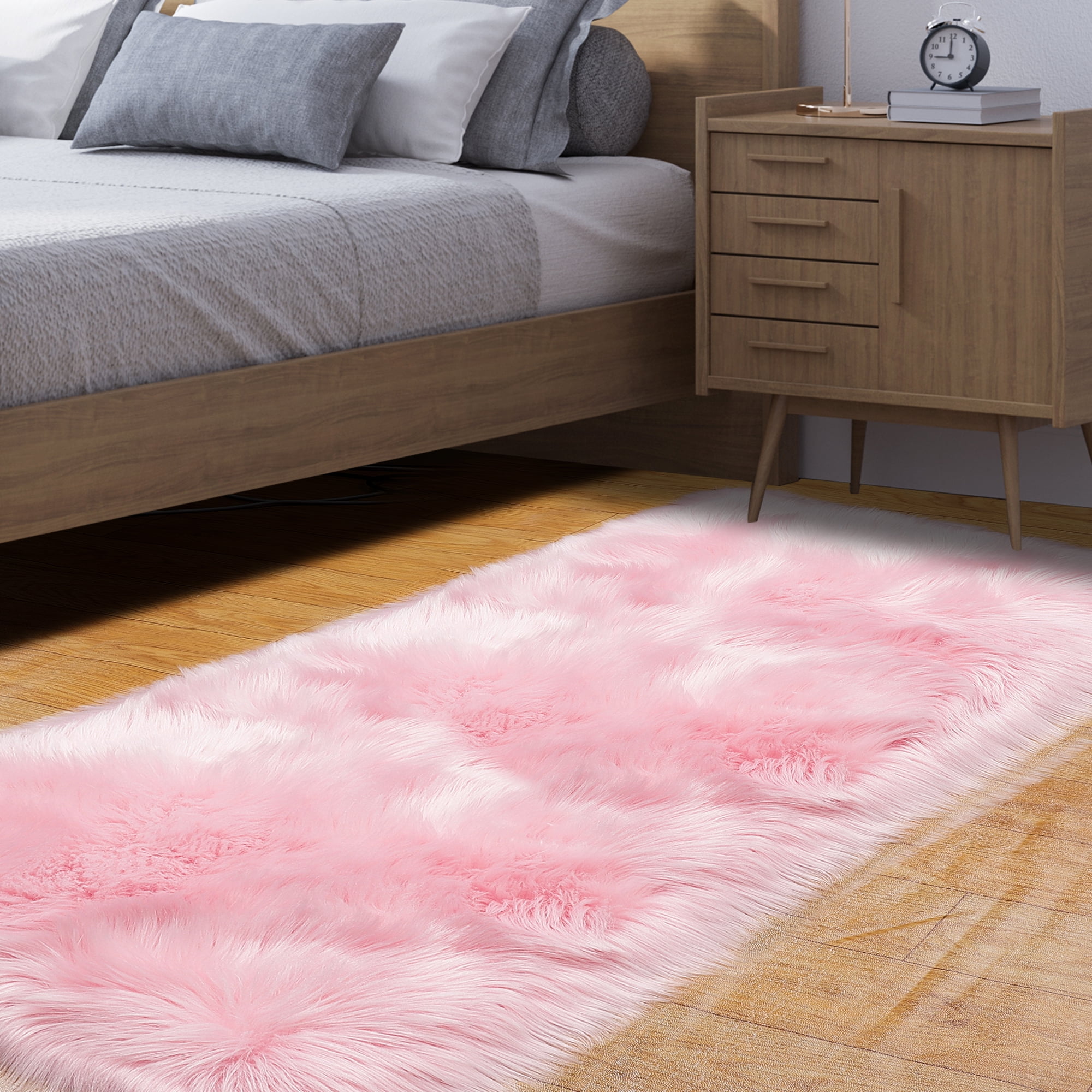 1 PC Artificial Animal Wool 24x24 Faux Sheepskin Plush for Home Floor Mats Light Pink - Piccocasa