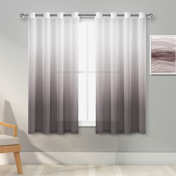 Faux Linen Ombre Sheer Curtains Voile Decorative Grommet Window For Bedroom And Living Room 52 X 54 Inch Length Light Brown 2 D Panels Com Faux Linen Ombre Sheer Curtains Voile, What Size Curtains Do I Need For A 54 Inch Window