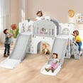 thumbnail image 3 of JOYLDIAS 9 in 1 Toddler Double Slides Kids Playset with Climber, Basketball Hoop, Tunnel, Telescope, Storage Space and Non-Slip Steps, Indoor Outdoor Backyard Playground (White&Gray), 3 of 9