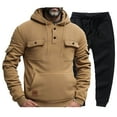 thumbnail image 2 of Lekwk Mens Sweat Suits 2 Piece Set Warm Fleeced Lined Matching Sweatsuit Quarter Button Drawstring Hoodies & Elastic Waist Joggers Fall Winter Thermal Casual Sport Trucksuit with Pockets, 2 of 7