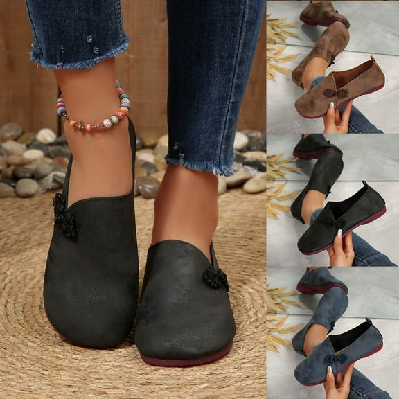 Juebong Loafers for Women Slip On Ballet Flats Round Closed Toe Dress Shoes Comfortable Casual Business Work Flats Black,38