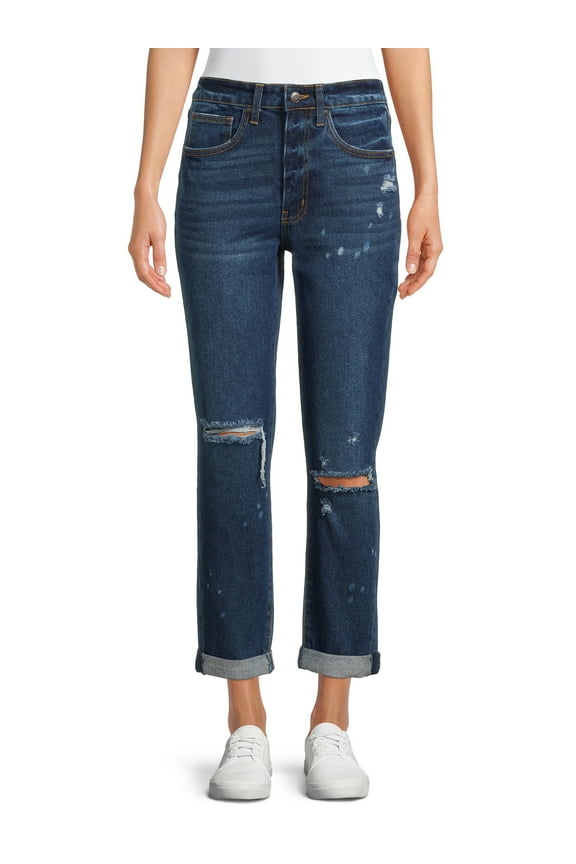 Juniors’ High Rise Destructed Girlfriend Jeans