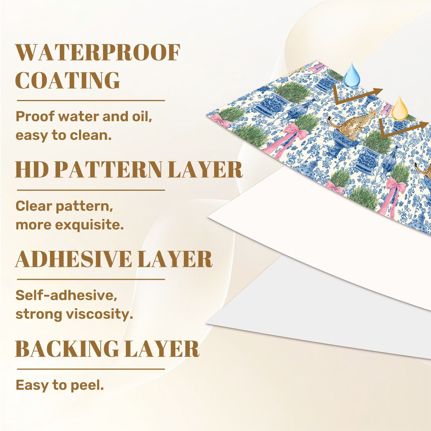 Cheetah Peel and Stick Wallpaper 23.6in x 9.8ft Blue White Floral Cheetah Ribbon Tied Planters Contact Paper Vinyl Waterproof Self Adhesive Wall Paper for Bedroom Shelf Cabinet Renter Friendly