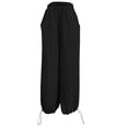 thumbnail image 7 of Gytharion Women Solid Color Cotton Linen Wide-leg Pants Elastic Waist Adjustable Cuff Trousers Casual Fashion Pants with Pockets, 7 of 7