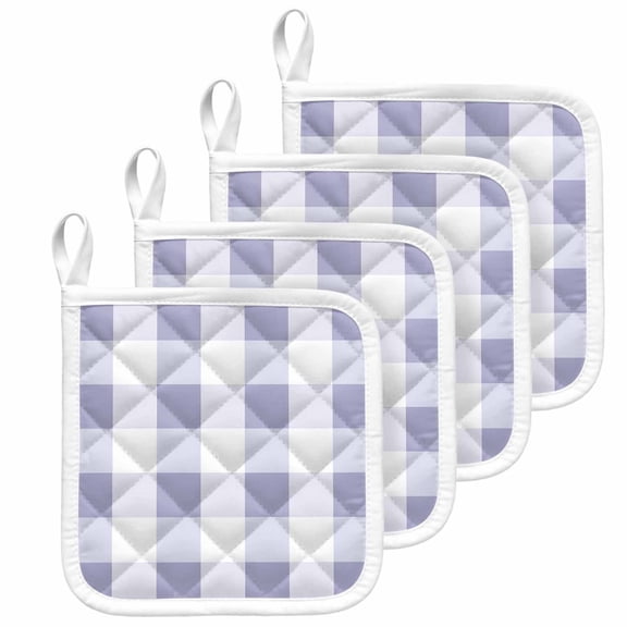 Purple Plaid Pot Holders for Kitchen Heatproof Potholder, 4 Pack Spring Summer Farmhouse Buffalo Checkered Hot Pads Multipurpose Oven Pads Cloth Potholders Trivet for Cooking and Baking