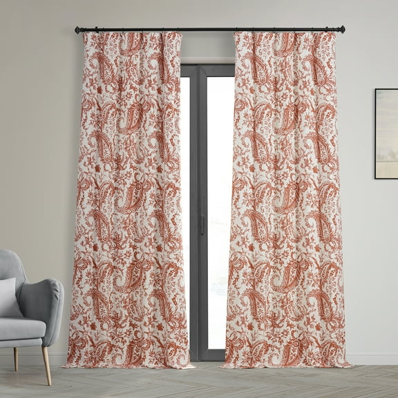 Edina Washed Rust Printed Cotton Curtain (1 Panel), Edina Washed Rust, 50W X 120L