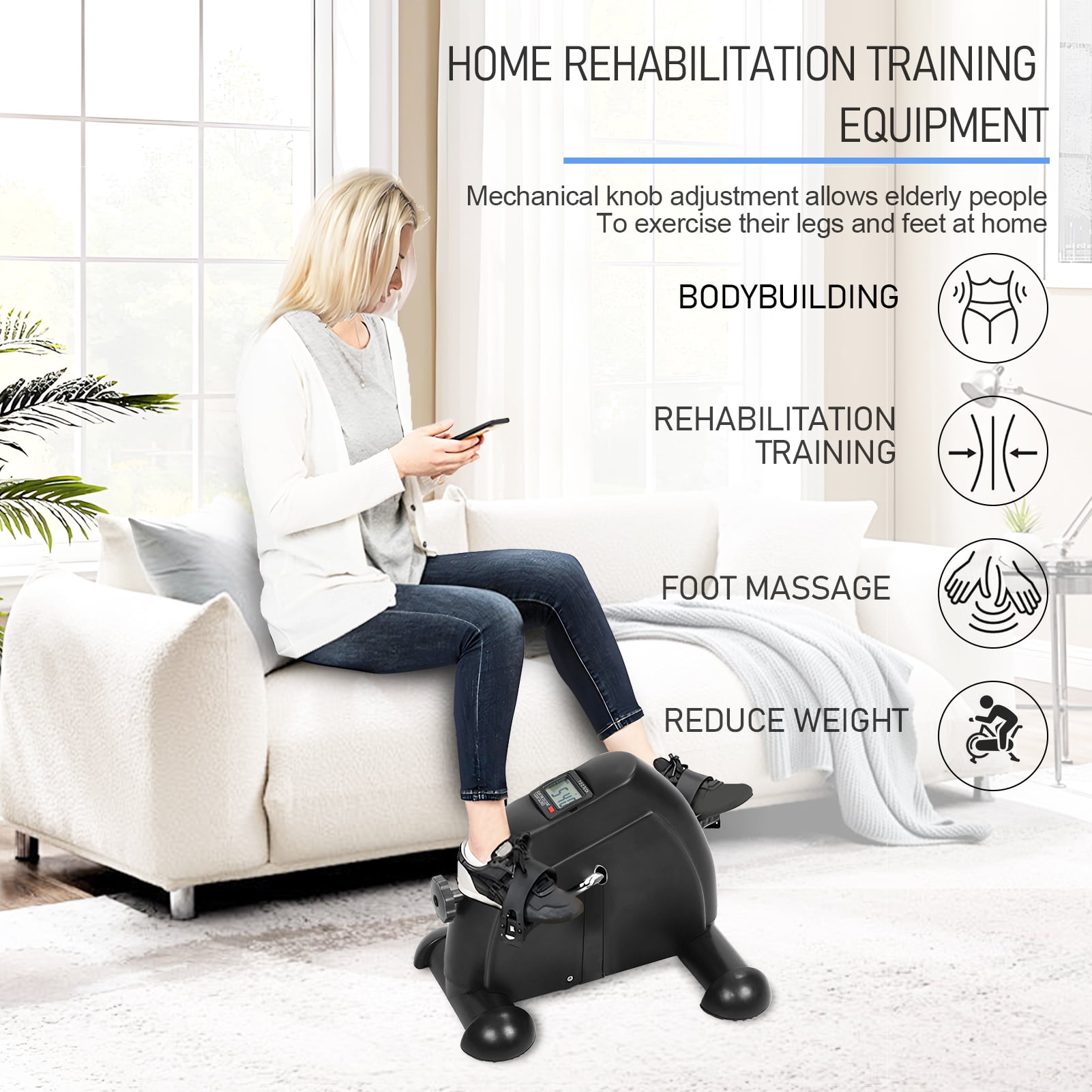 WETLA Elderly Pedal Exerciser Bike,with Digital LCD Display Resistance,Easy Assembly 100kg Load Capacity Desk Pedal Bike,Home Pedal Exercise Bike Arm Leg Peddler Machine