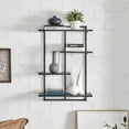 thumbnail image 3 of Danya B. Rhodes 4 Tier Modern Floating Windowsill Wall Shelf Unit with Black Metal Frame and Black MDF Shelves, 3 of 11