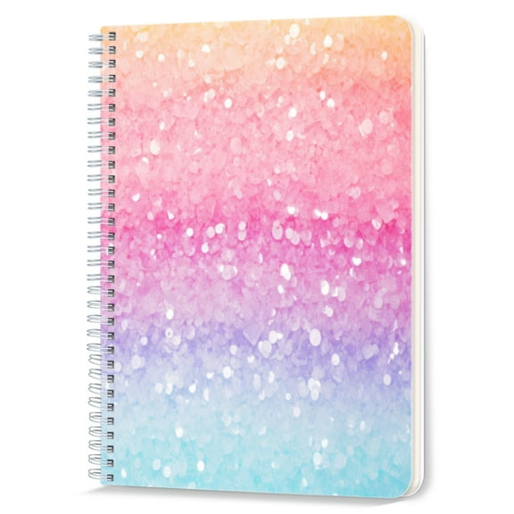 Spiral Notebook,Double-Wire Spiral College Lined Journal Notebook for Study and Notes,100 Pages,5.71x 8.26 in - Gradient - colored Glitter Background in Soft Hues