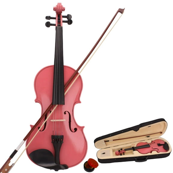 New 1/2 Acoustic Violin for Kids / Boys / Girls, Solid Wood Violin with Case and Bow, Black Violin Outfit Set for Beginners - Pink