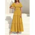 thumbnail image 5 of PRETTYGARDEN Summer Dresses for Women Boho Swiss Dot Smocked Square Neck Short Sleeve Spring Wedding Guest Maxi Dress, 5 of 10