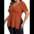 thumbnail image 2 of Blusas de Talla Grande para Mujer, Informales, con Cuello en V, Corta y Dobladillo Dividido, para Verano Color Naranja XL, 2 of 8