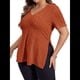 thumbnail image 2 of Blusas de Talla Grande para Mujer, Informales, con Cuello en V, Corta y Dobladillo Dividido, para Verano Color Naranja XXXL, 2 of 8