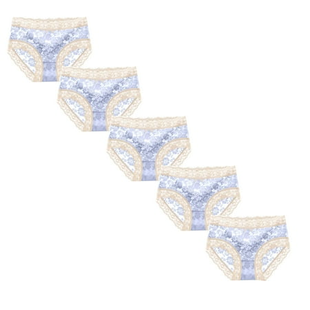

Womens Underwear Brief Seamless Flower Print High waist Lace Intimates Panties5PC