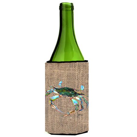 

Blue Crab On Faux Burlap Wine bottle sleeve Hugger - 24 oz.