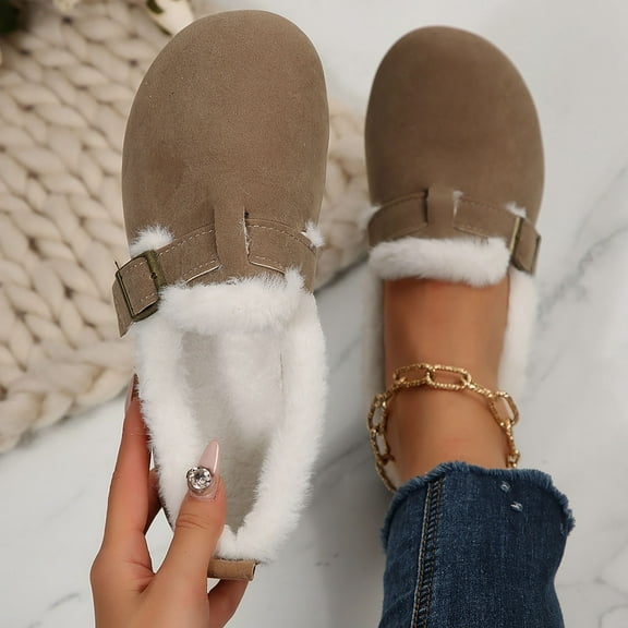 Wowcloth Women's Fashion Casual Round-Toe Snow Boots – Versatile Buckle Detail Flat Sole with Plush Fleece Lining & Thickened Warmth for Winter Comfort & Everyday Style