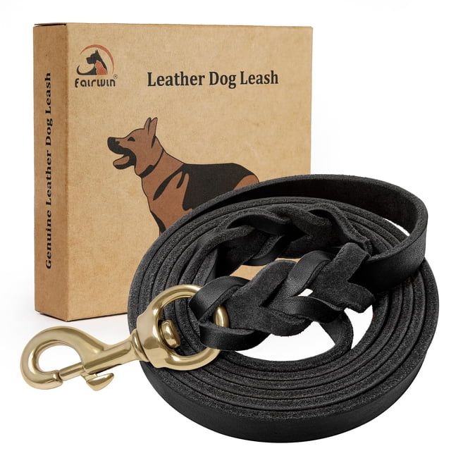 Correa para perro FAIRWIN de piel trenzada de 6 pies, grado militar, negra