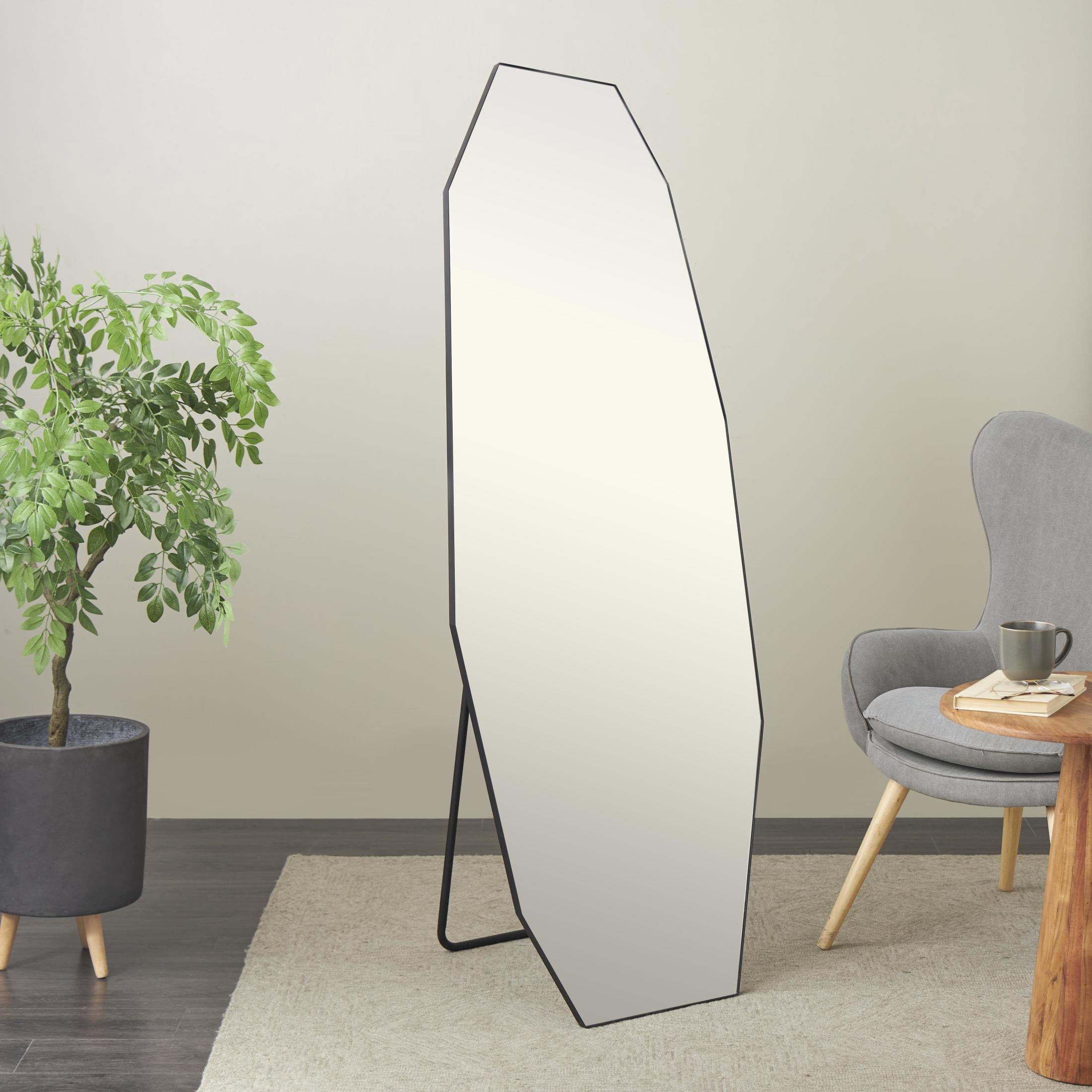 DecMode 25" x 65" Black Metal Geometric Foldable Freestanding Decagon Floor Mirror