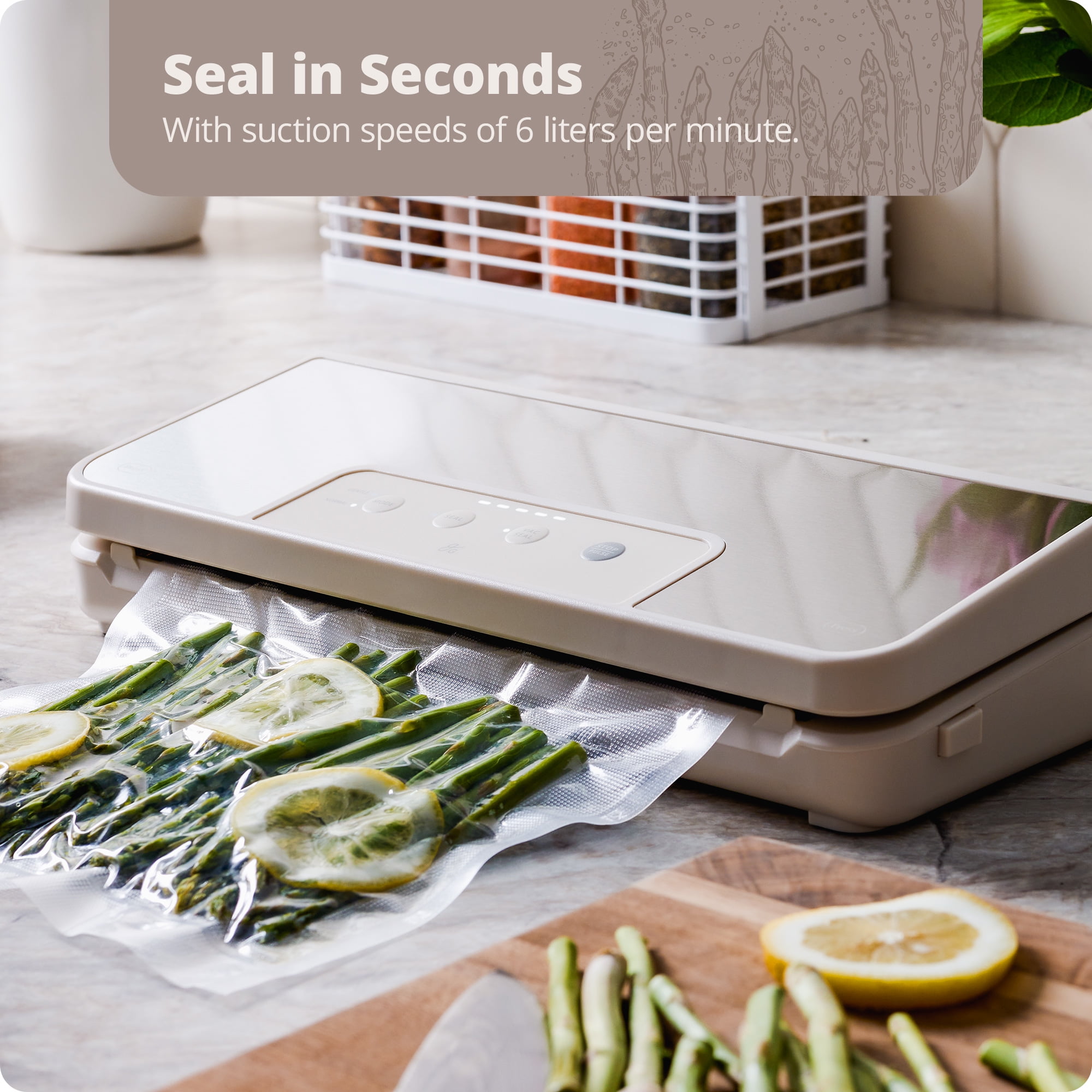 Greater Goods Vacuum Sealer Machine for Sous Vide Cooker, Freezer Bags, and More, with 1 Roll of Vacuum Seal Bags (Birch White)