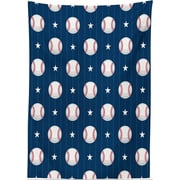 Sports Decor Tablecloth, Baseball Patterns on Vertical Striped Background Stars Artistic Design, Dining Room Kitchen Rectangular Table Cover, 52" X 70", Dark Blue
