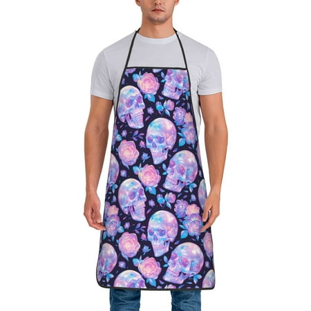 

Wukai crystal Skull flower Print Aprons Adjustable Bib Aprons Cooking Kitchen Chef Apron for Women and Men