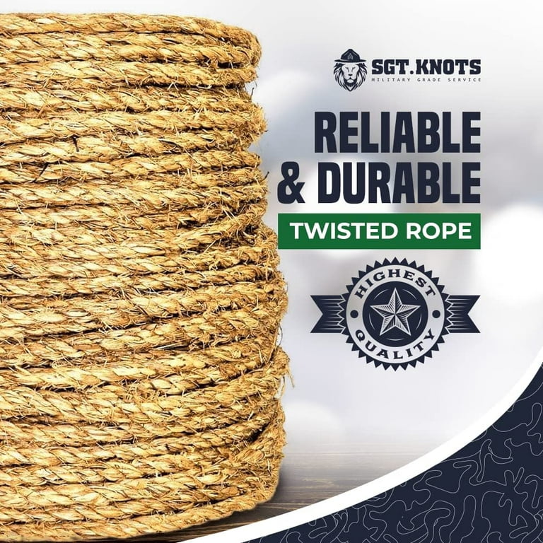 Twisted Manila Rope (3/4 inch) - SGT KNOTS - 3 Strand Natural Fiber Rope -  Multipurpose Heavy Duty Utility Cord - Moisture and Weather Resistant -  Commercial, Industrial, Outdoor, Home Decor (50 feet) 
