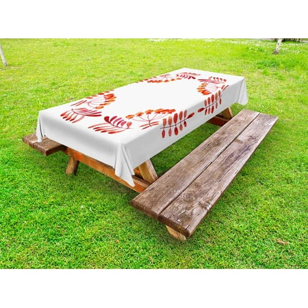 

Rowan Outdoor Tablecloth Watercolor Style Artistic Leaves with Fruits Square Frame Design Autumn Colors Decorative Washable Fabric Picnic Tablecloth 58 X 104 Inches Red Orange White by Ambesonne