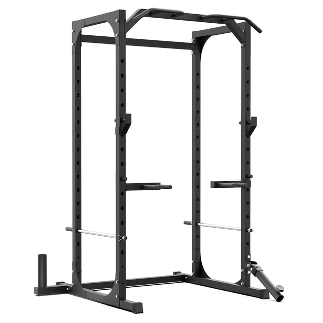 Synergee Power Rack Cage, J-Cups, Safety Arms, Pull Up Bar, Landmine & T Bar, Barbell Hold, Dip Station. Exercise Stand with 750lb Capacity.