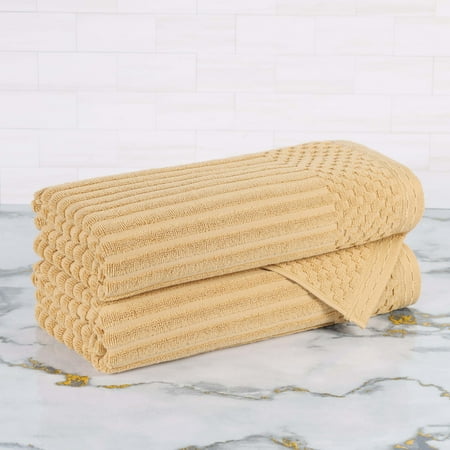 Superior Soho Ribbed Cotton Absorbent Bath Towel Set of 2, Gold
