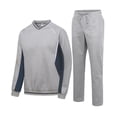 thumbnail image 2 of Men's 2Pc V Neck Tracksuit, 4 Way Stretch Reflective for Gym Running Light Gray Navy L, 2 of 8