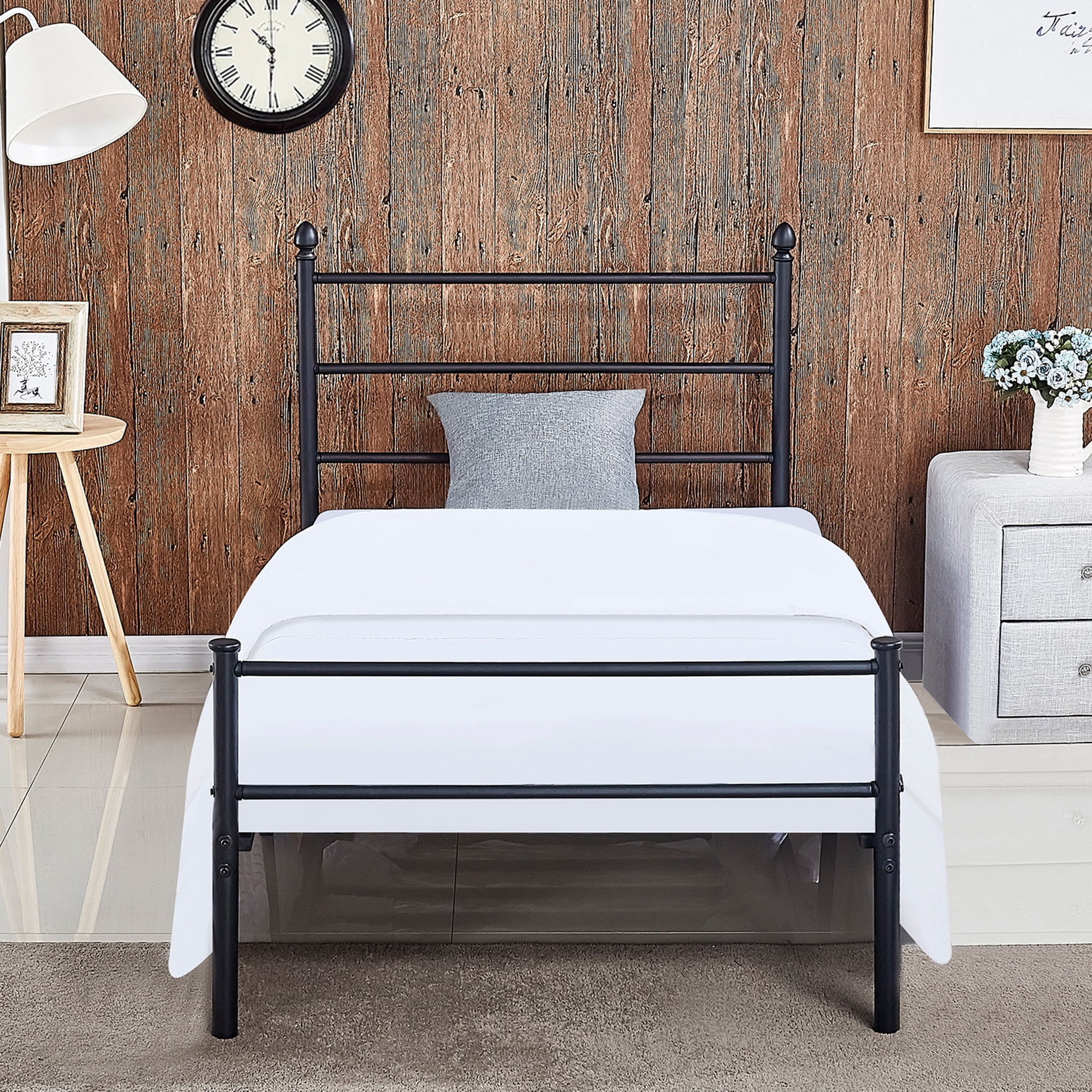 Twin Size Metal Platform Bed Frame with Headboard,Easy-Assembly with