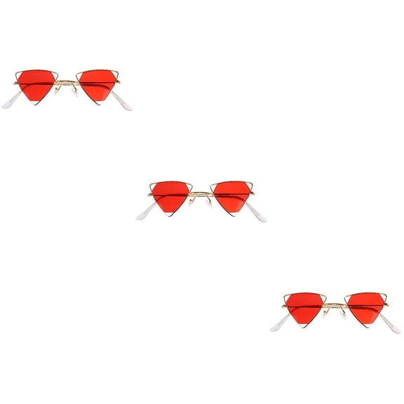Masteelf 3 pcs  Metal Frame Sunglasses Hollow-out Triangle Glasses Personality Three-pointed Star Blindfold Stylish UV-proof Glasses for Women (Red Golden)
