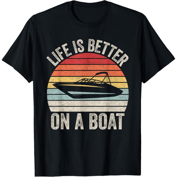 t-shirt Vintage Life Is Better On A Boat Captain Boating Pontoon T-Shirt mens，black，women，funny，journey，Crew Neck, Short Sleeve,printing