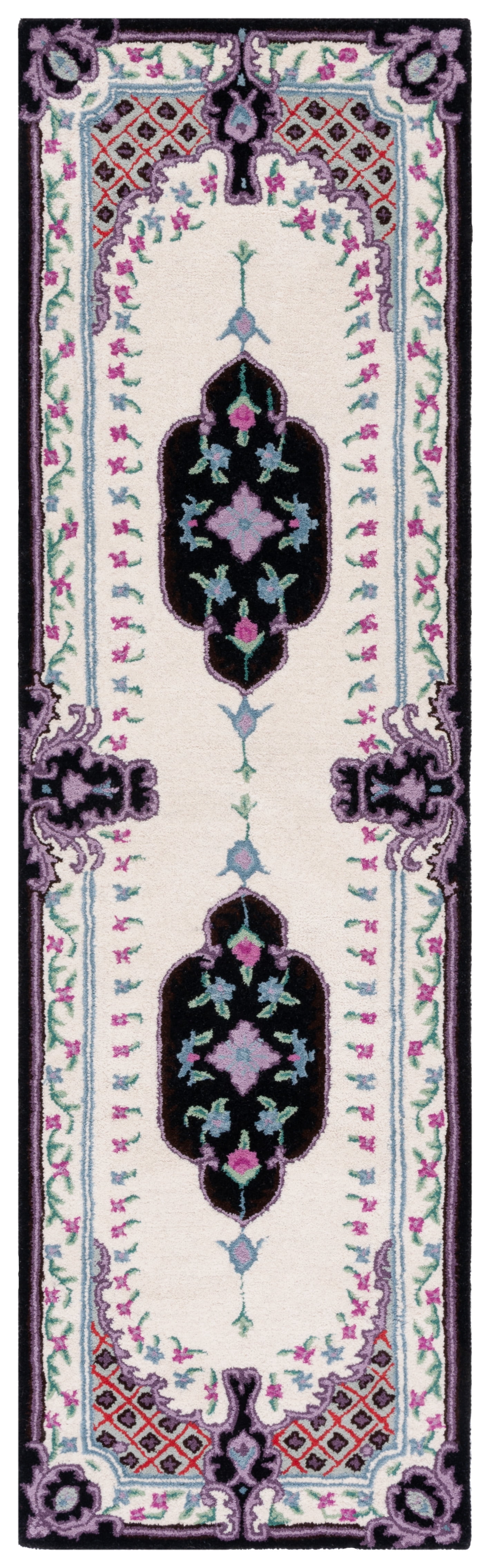 SAFAVIEH Bellagio Chandler Floral Wool Runner Rug, Ivory/Black, 2'3" x 8'