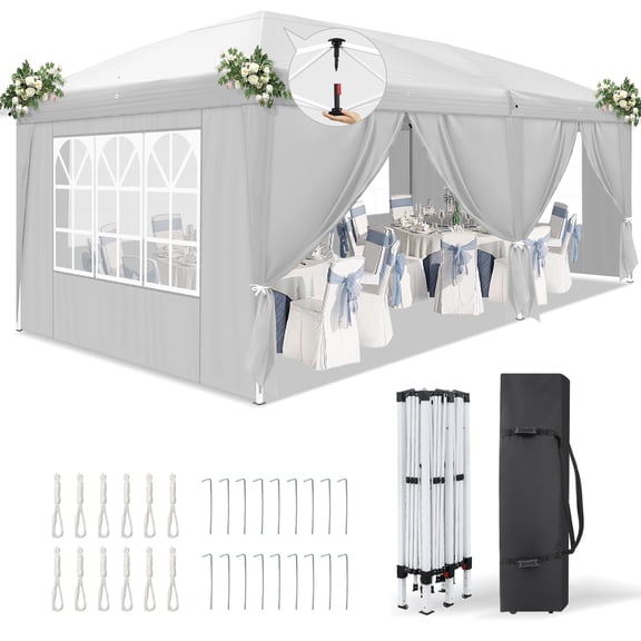 Ktaxon 10x20 Ez Pop Up Canopy Tent,Outdoor Sun Shade Shelter,Outdoor Gazebo,One Push Setup with Bag,6 Sidewalls,UPF50  - White