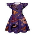 thumbnail image 3 of Grblisyd Halloween Girls Dresses Casual Pumpkin Ghost Print A-Line Dress Flutter Ruffle Sleeve Crew Neck Cute Midi Casual Sundress, 3 of 4