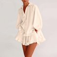 thumbnail image 4 of Purcolt Women 2 Piece Matching Set Dressy Casual Stripes Collared Long Sleeve Button Down Shirts Wide Leg Shorts Loose Fit Work Office Outfits with Ruffled Trim, 4 of 8