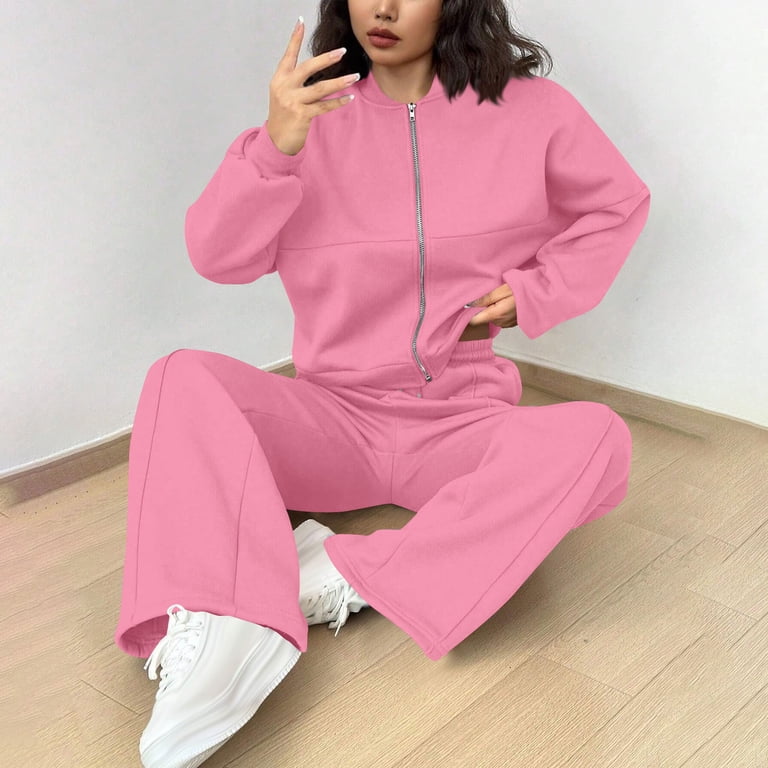 Enjoytime Matching Sets Women Clothing Solid Color Long Sleeve Zip