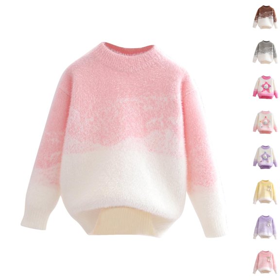 Husipze Kids Gradient Fuzzy Sweater Soft Long Sleeve Cozy Knit Mock Neck Pullover Warm Casual Fall Winter Jumper Top Pink 3 Years