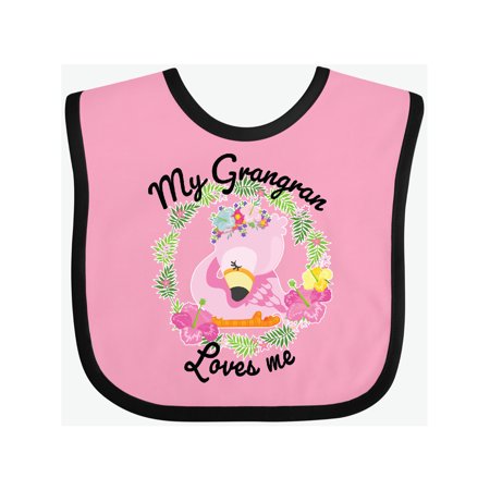 

Inktastic Baby Flamingo My Grangran Loves Me with Flower Wreath Gift Baby Boy or Baby Girl Bib