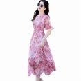 thumbnail image 2 of Elegant Midi Length Floral Dress in Summer 2025 French High Waist Style, 2 of 6