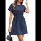 thumbnail image 3 of Vestidos Casuales de Mujer Verano 2025, Cuello Redondo, Volantes, Corta, Corte A, Holgados, con Bolsillos, Azul Petirrojo, Talla XL, 3 of 8