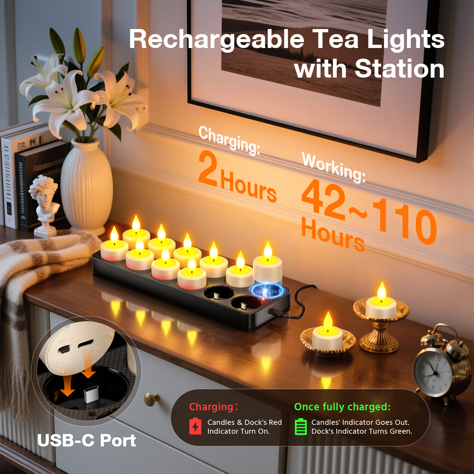 PChero 12pcs Rechargeable Tea Lights Flameless Candles with Remote Timer & Charging Base, Battery Operated LED Tealight Candles, Electric Fake USB Candles Small Votives Candles for Home Decor