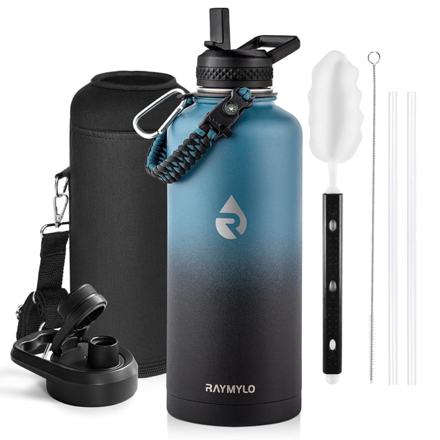 Botella de agua RAYMYLO con aislamiento de acero inoxidable de 2,6 litros, color índigo/negro
