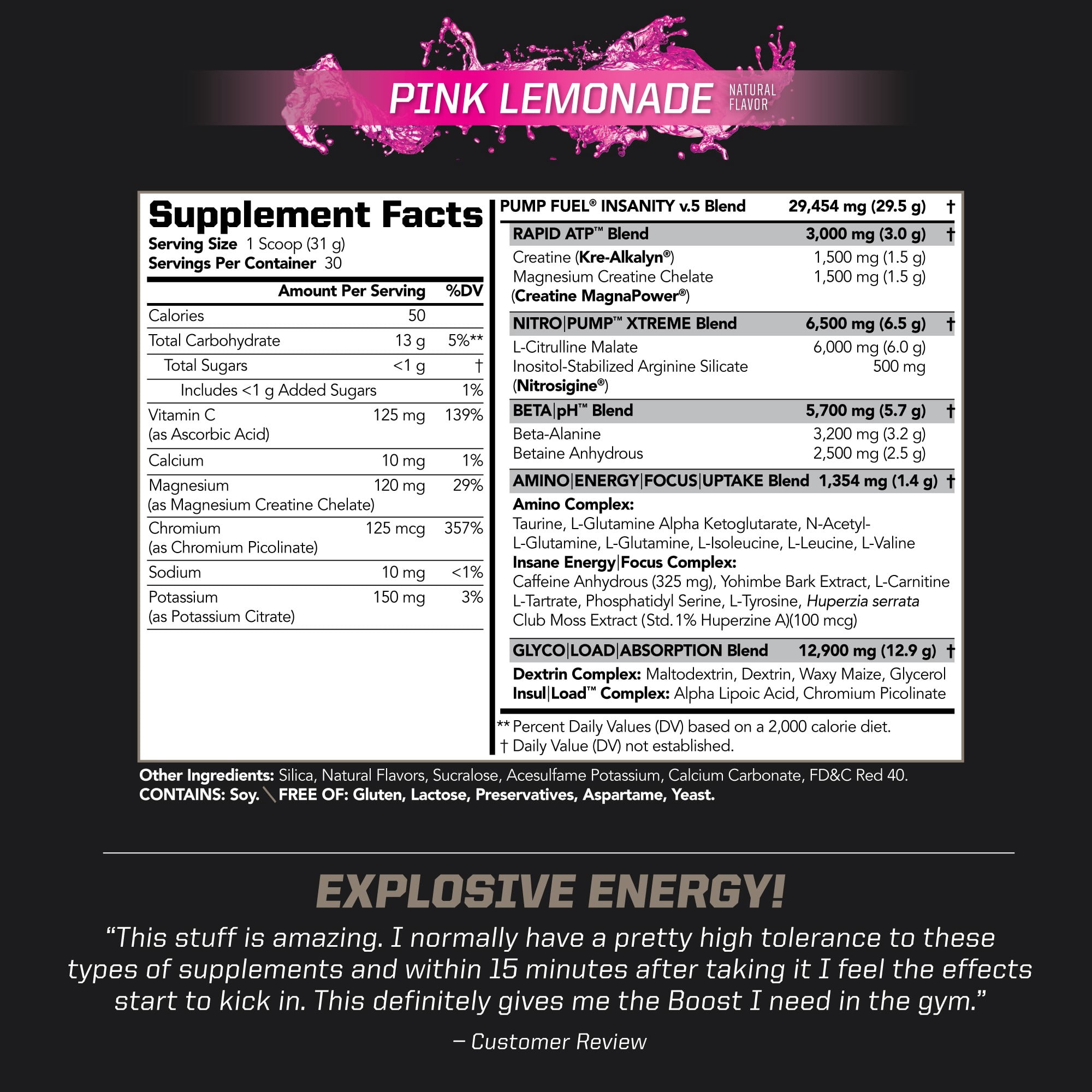 PMD Sports Ultra Pump Fuel Insanity - Pre Workout Drink for Energy, Strength, Endurance, Muscle Pumps and Recovery - Complex Carbohydrates and Amino Energy - Electric Pink Lemonade - 30 Servings