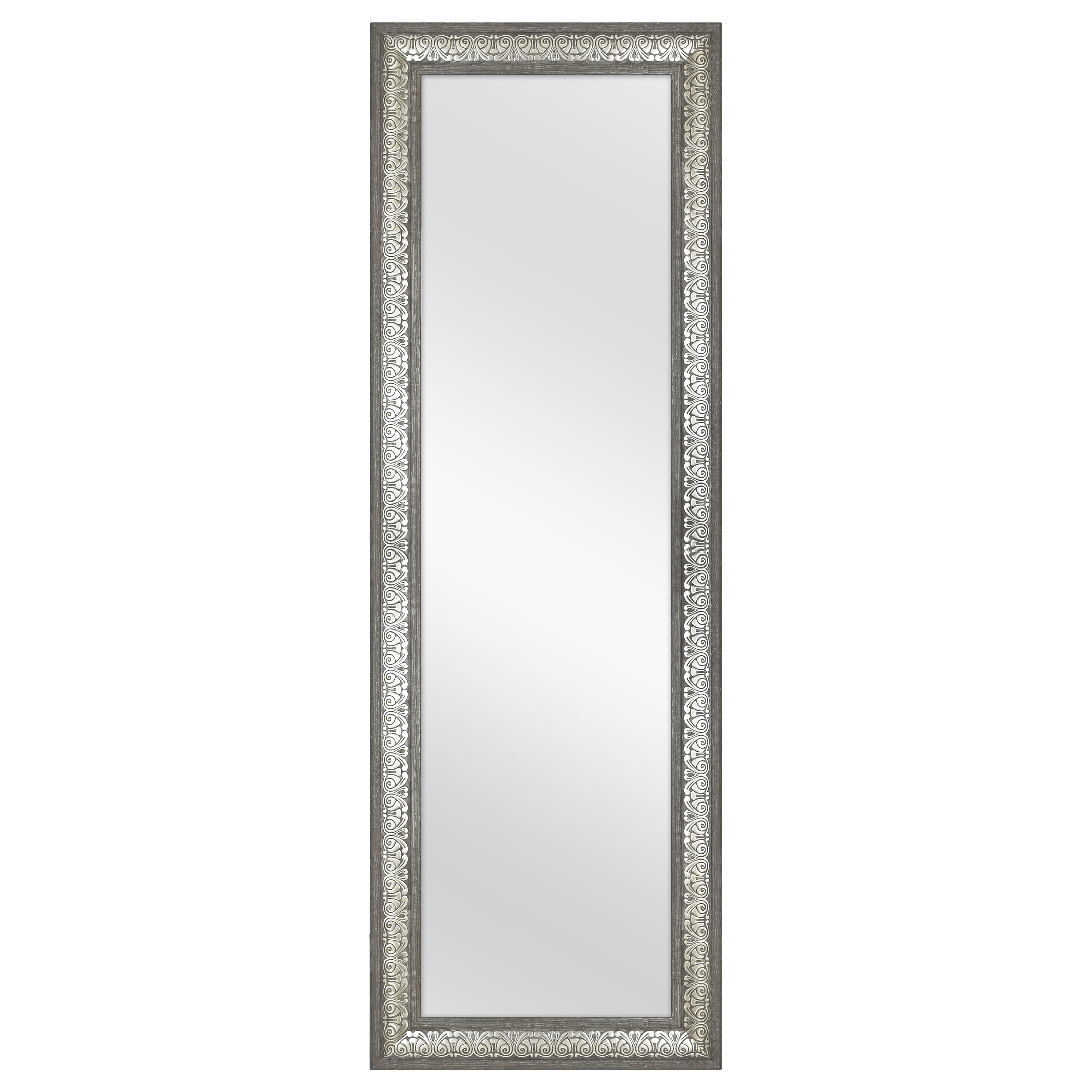 Ornate TwoTone Over the Door Framed Mirror, Rustic/Silver, 19" X 55