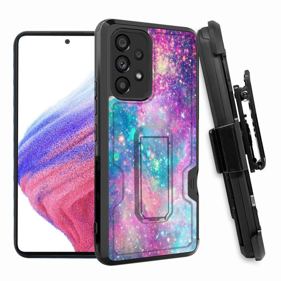 ANJ  Rugged Shockproof Hoster Case w/Card Slot, Kickstand   Tempered Glass Cover for Samsung Galaxy A33 5G - Dream Galaxy