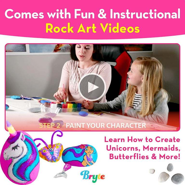 Bryte Rock Painting Kit for Kids - Everything Included to Create Superheroes, Ninjas, Monsters & More - Includes Rock Art Lessons for Boys & Girls All